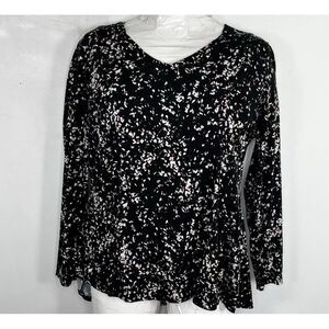 Lane Bryant Womens Top Sz 18/20 Black Floral Long Sleeve V Neck Shirt